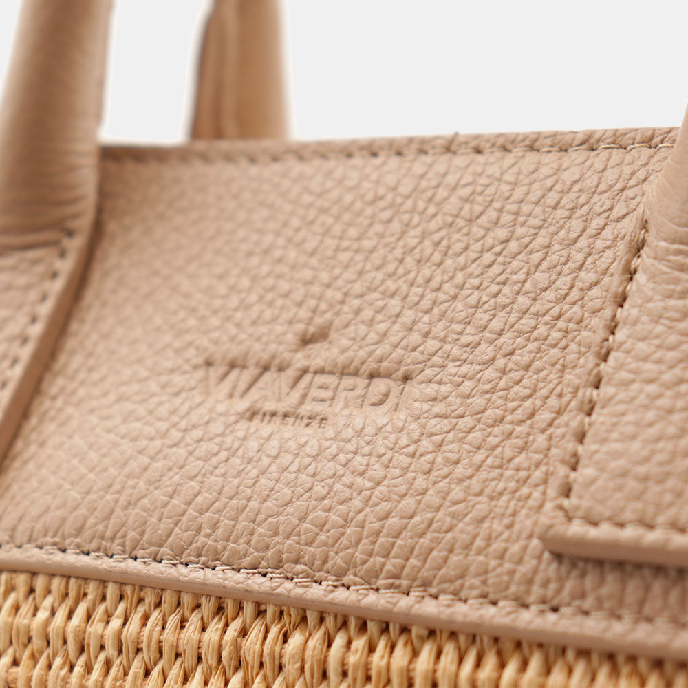 Borsa Donna a Mano VIAVERDI in Rafia e Pelle Beige Made in Italy linea Artimino