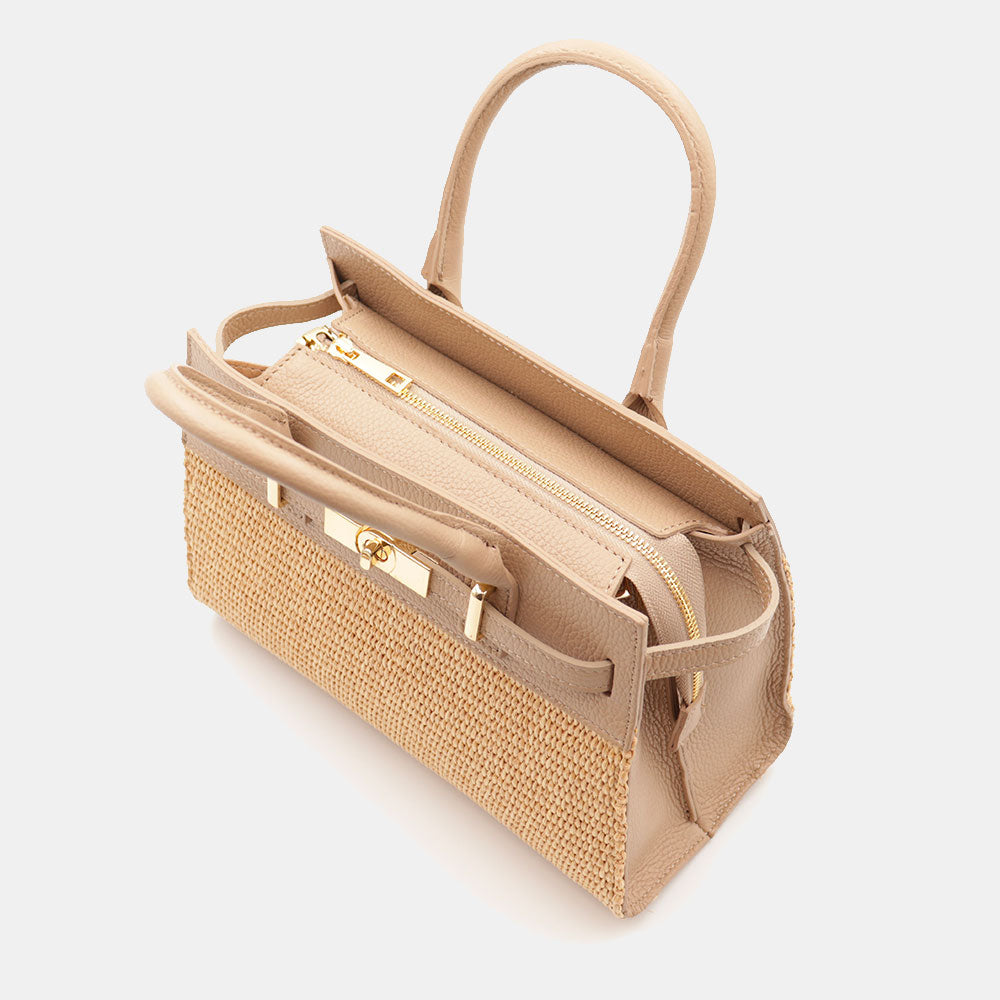 Borsa Donna a Mano VIAVERDI in Rafia e Pelle Beige Made in Italy linea Artimino