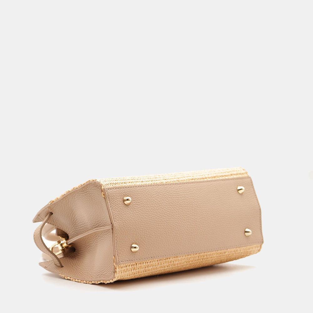 Borsa Donna a Mano VIAVERDI in Rafia e Pelle Beige Made in Italy linea Artimino