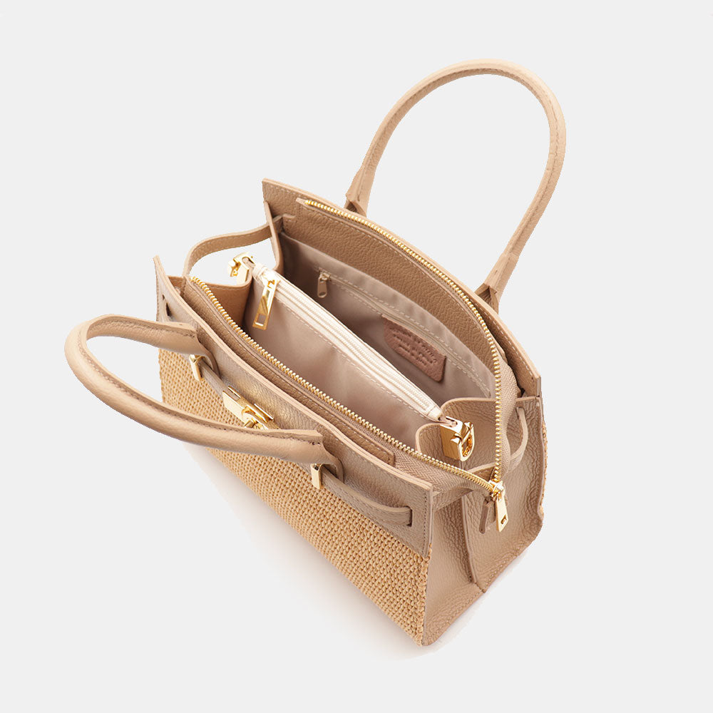 Borsa Donna a Mano VIAVERDI in Rafia e Pelle Beige Made in Italy linea Artimino