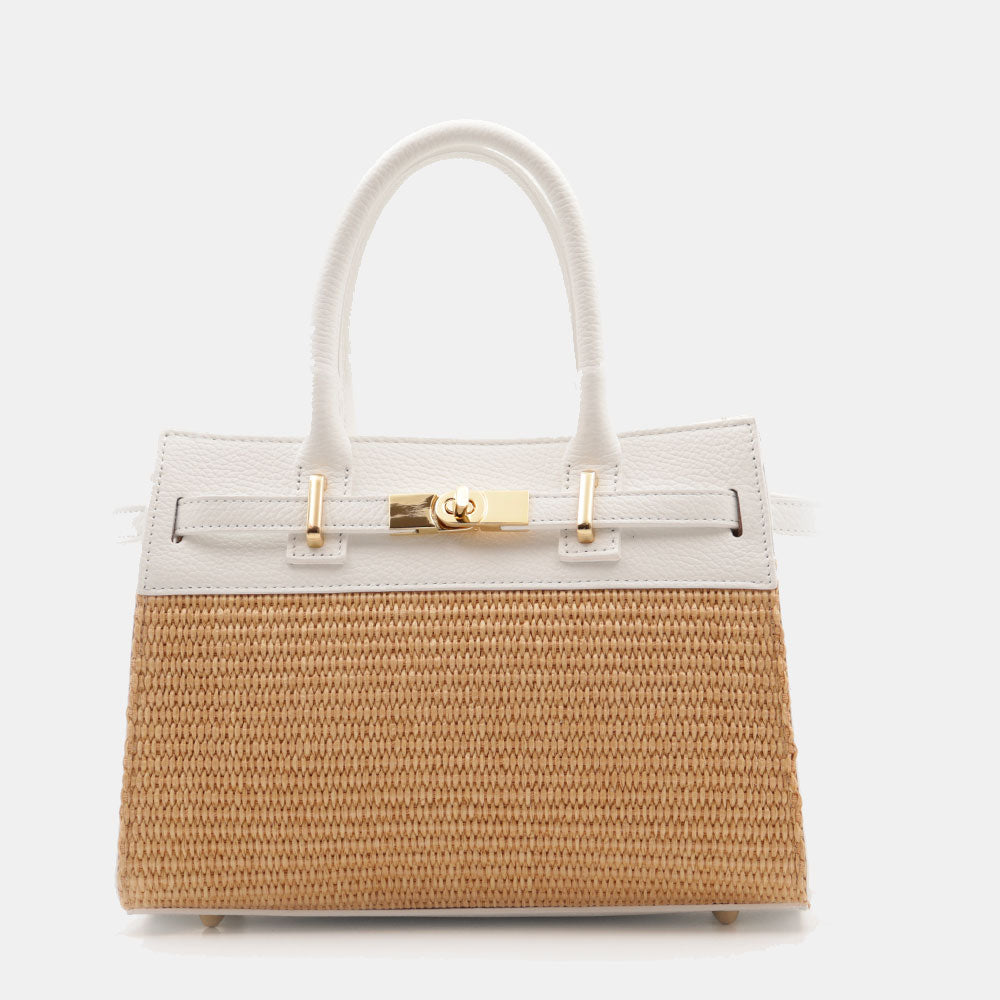 Borsa Donna a Mano VIAVERDI in Rafia e Pelle Bianca Made in Italy linea Artimino