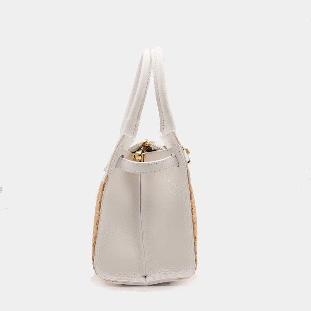 Borsa Donna a Mano VIAVERDI in Rafia e Pelle Bianca Made in Italy linea Artimino