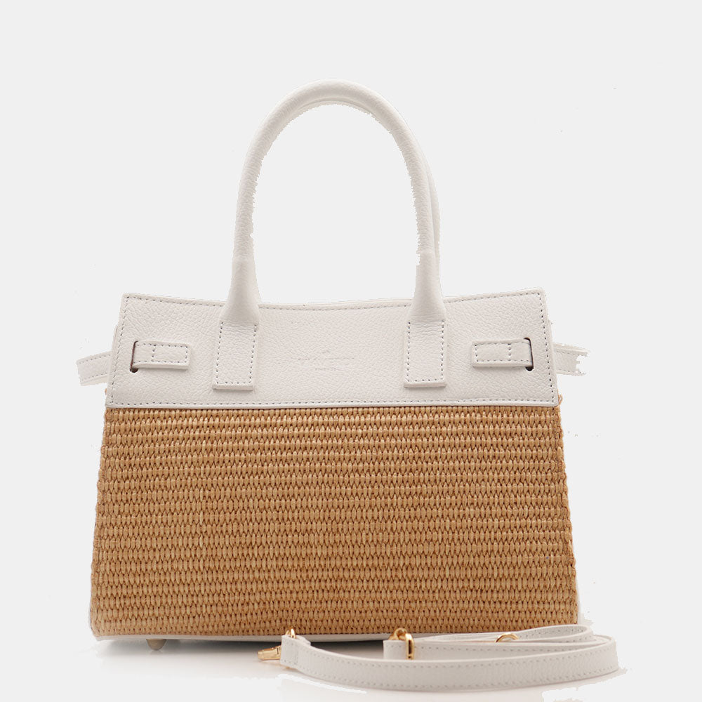 Borsa Donna a Mano VIAVERDI in Rafia e Pelle Bianca Made in Italy linea Artimino