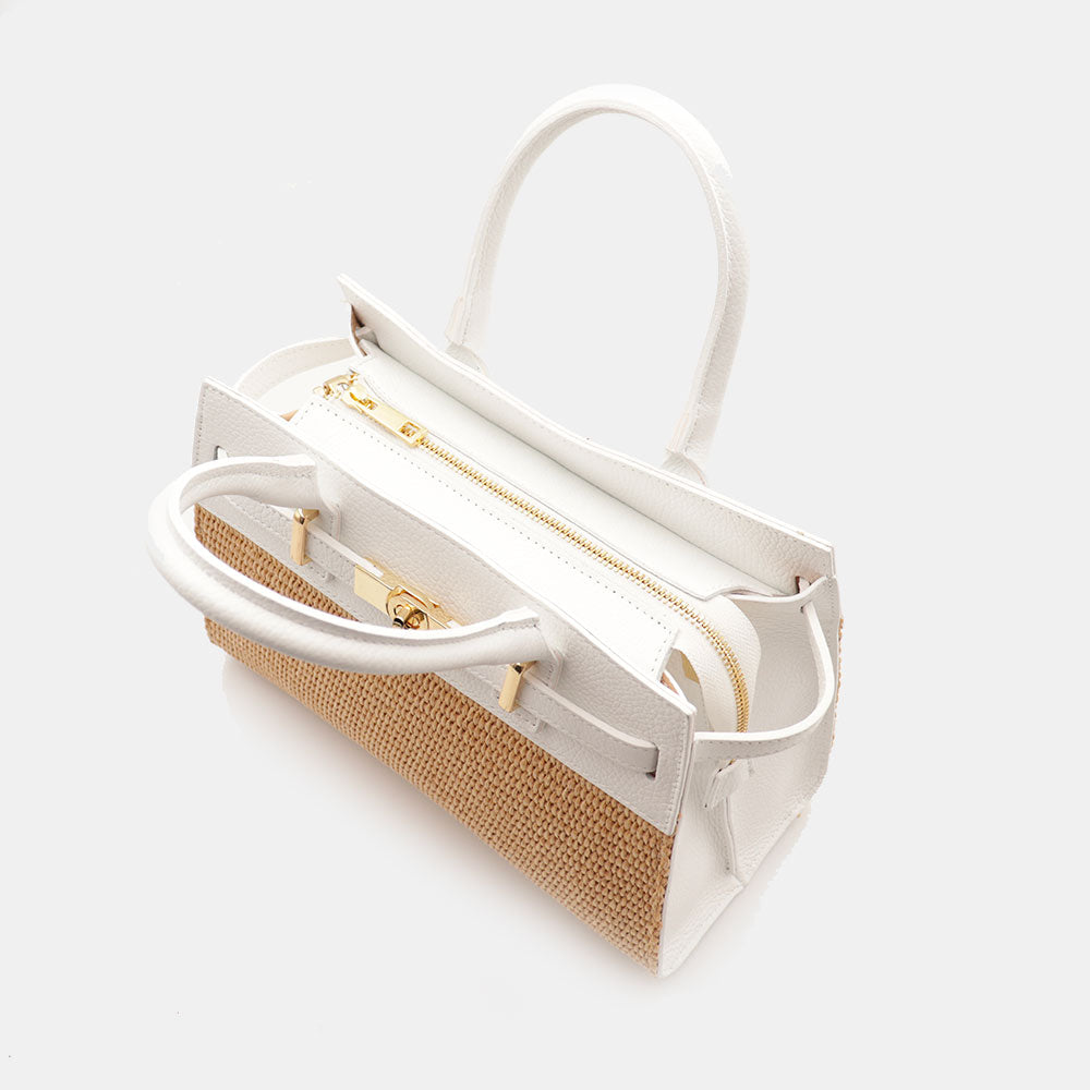 Borsa Donna a Mano VIAVERDI in Rafia e Pelle Bianca Made in Italy linea Artimino