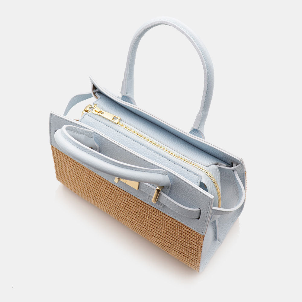 Borsa Donna a Mano VIAVERDI in Rafia e Pelle Celeste Made in Italy linea Artimino