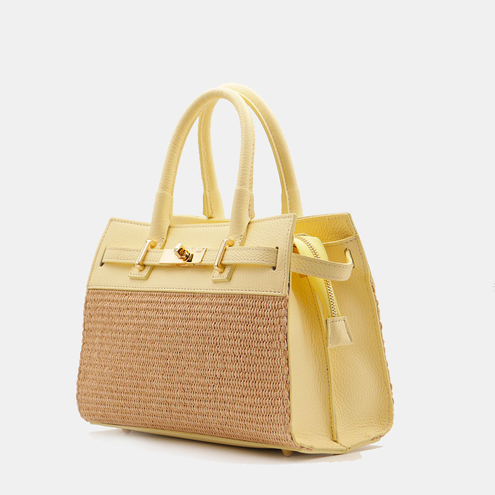 Borsa Donna a Mano VIAVERDI in Rafia e Pelle Gialla Made in Italy linea Artimino
