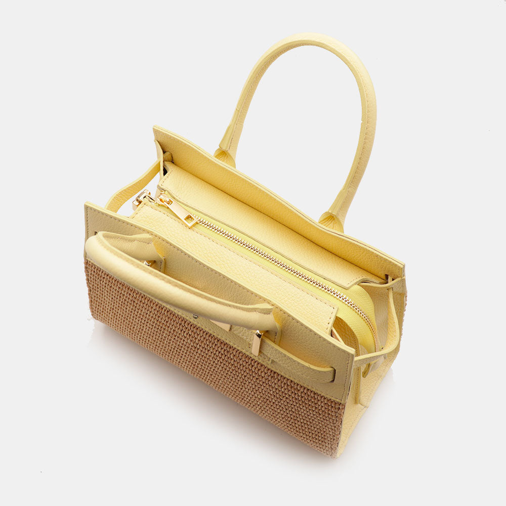 Borsa Donna a Mano VIAVERDI in Rafia e Pelle Gialla Made in Italy linea Artimino