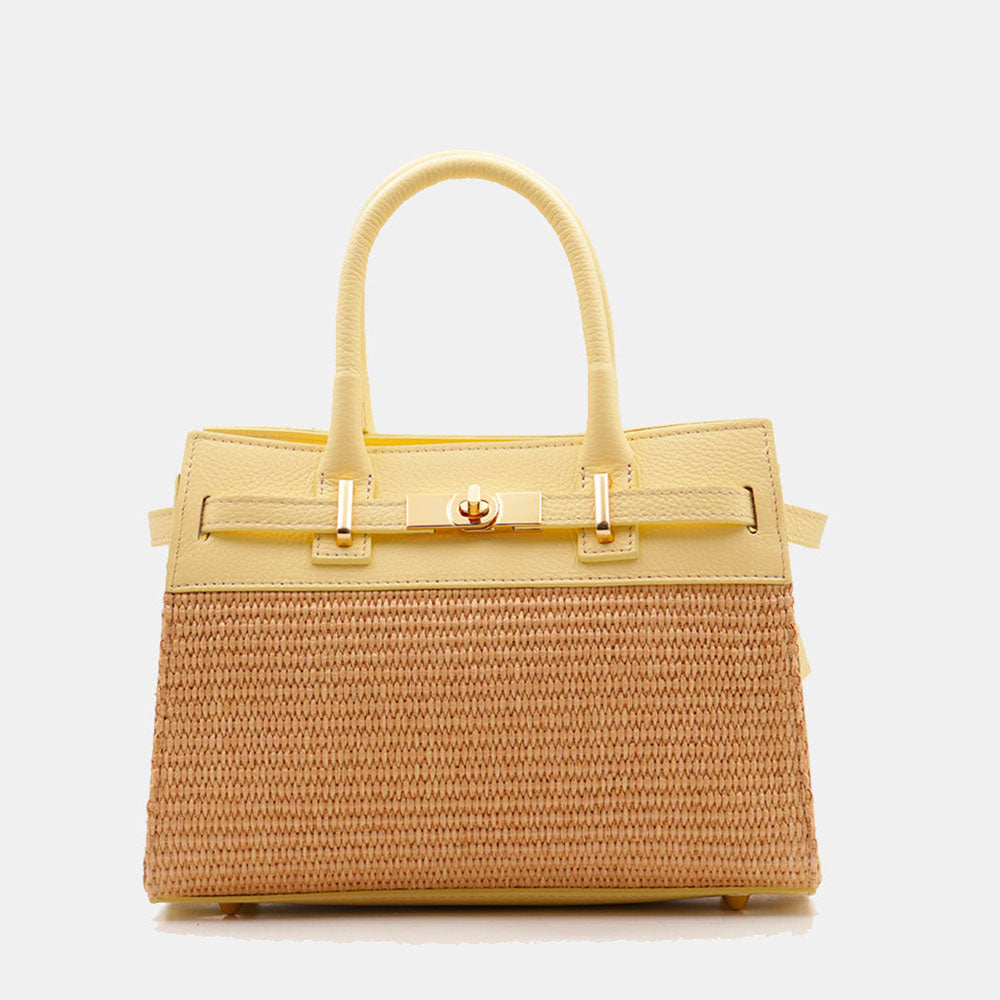 Borsa Donna a Mano VIAVERDI in Rafia e Pelle Gialla Made in Italy linea Artimino