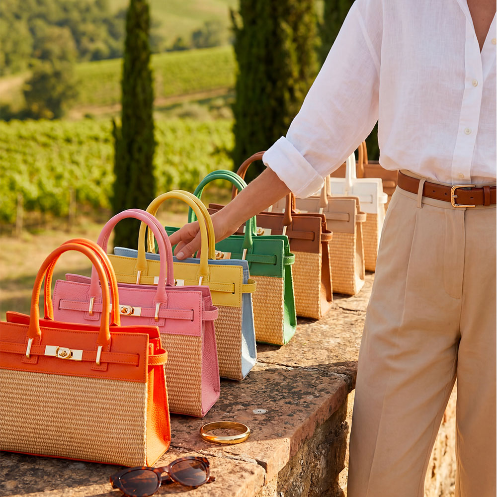 Borsa Donna a Mano VIAVERDI in Rafia e Pelle Bianca Made in Italy linea Artimino
