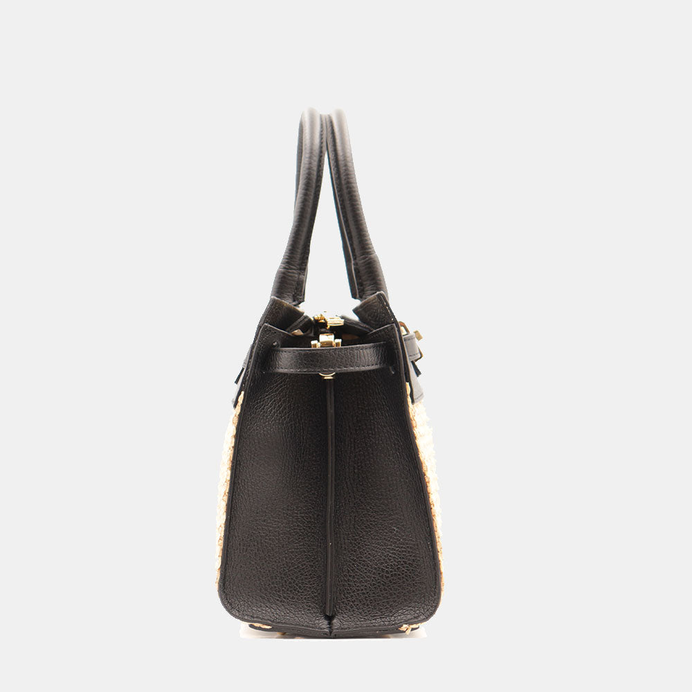 Borsa Donna a Mano VIAVERDI in Rafia e Pelle Nera Made in Italy linea Artimino