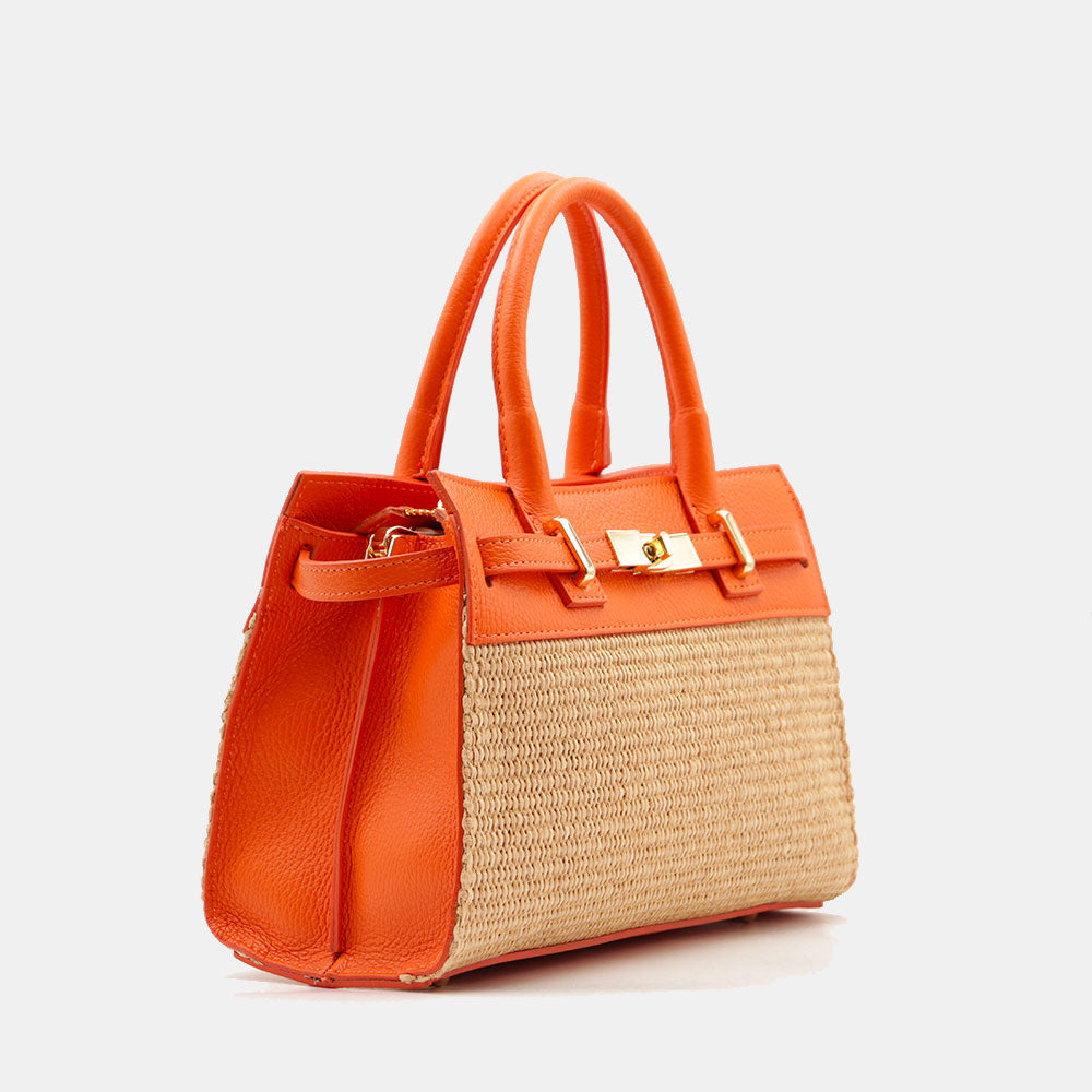 Borsa Donna a Mano VIAVERDI in Rafia e Pelle Arancione Made in Italy linea Artimino