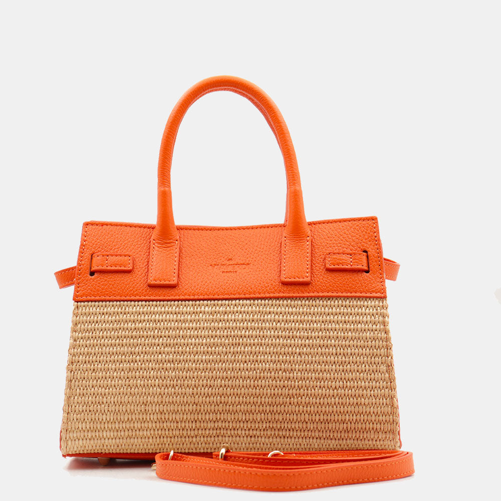 Borsa Donna a Mano VIAVERDI in Rafia e Pelle Arancione Made in Italy linea Artimino