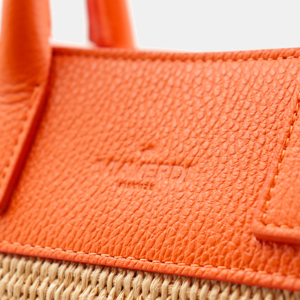 Borsa Donna a Mano VIAVERDI in Rafia e Pelle Arancione Made in Italy linea Artimino