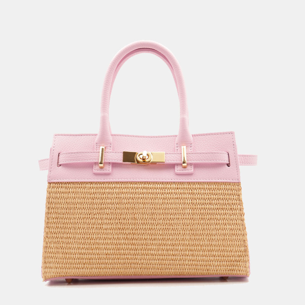 Borsa Donna a Mano VIAVERDI in Rafia e Pelle Rosa Made in Italy linea Artimino