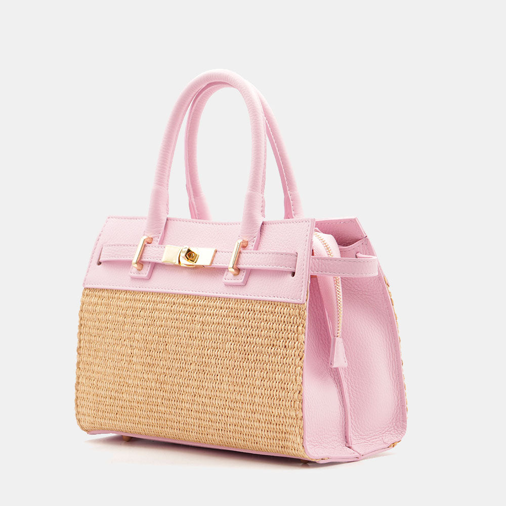 Borsa Donna a Mano VIAVERDI in Rafia e Pelle Rosa Made in Italy linea Artimino