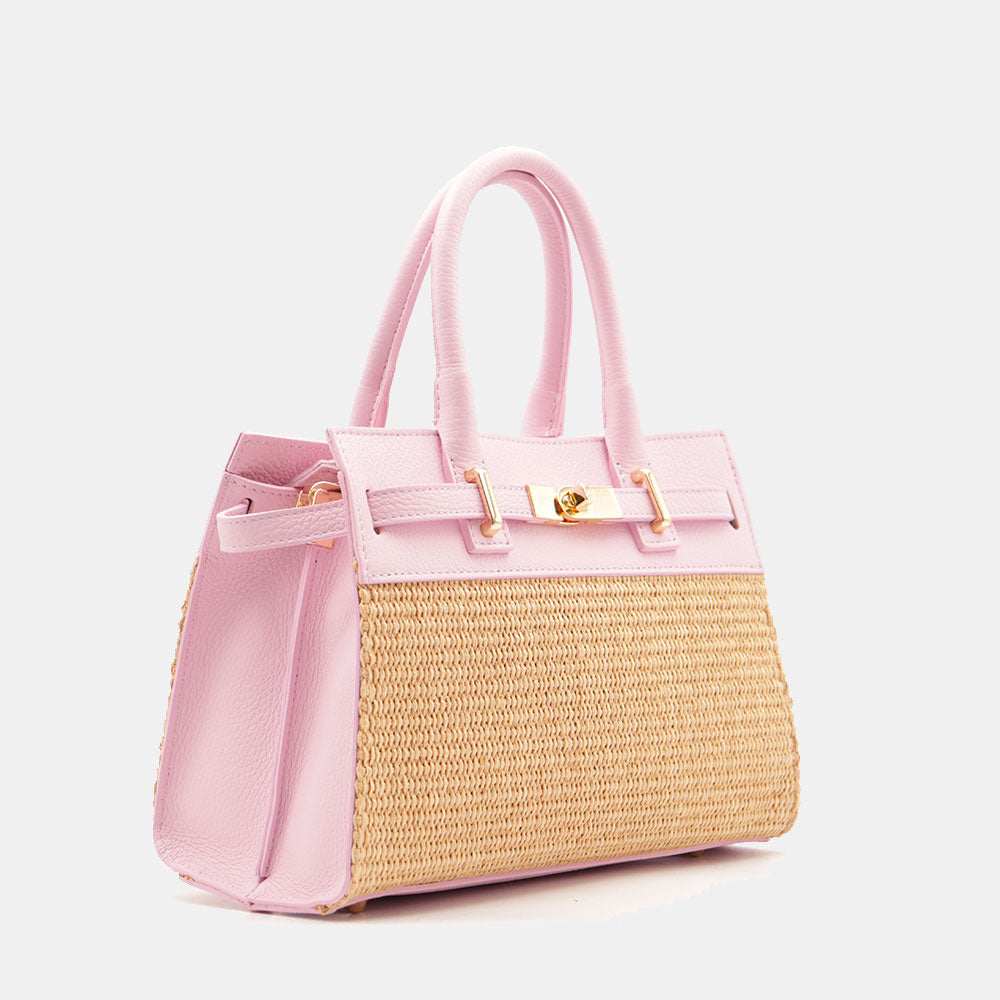 Borsa Donna a Mano VIAVERDI in Rafia e Pelle Rosa Made in Italy linea Artimino