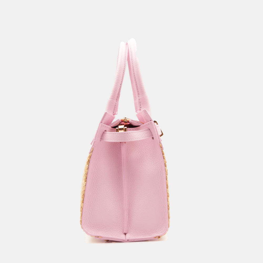 Borsa Donna a Mano VIAVERDI in Rafia e Pelle Rosa Made in Italy linea Artimino