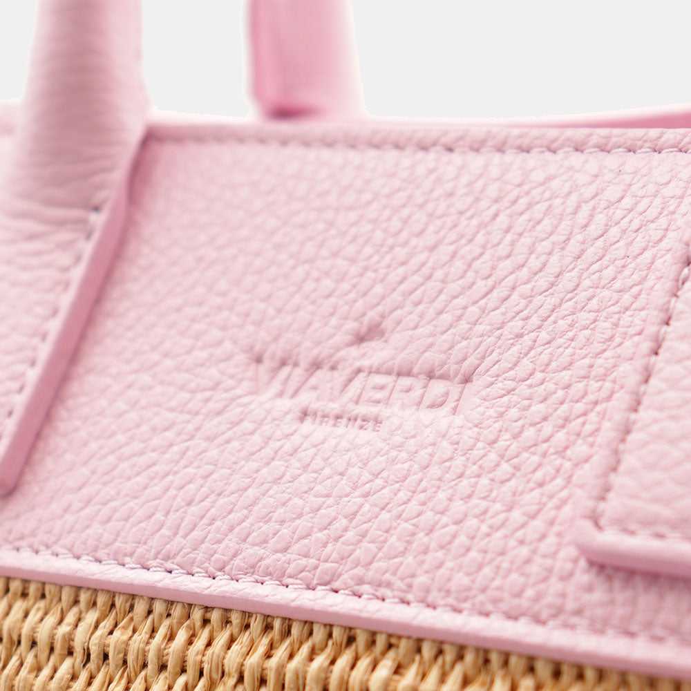 Borsa Donna a Mano VIAVERDI in Rafia e Pelle Rosa Made in Italy linea Artimino