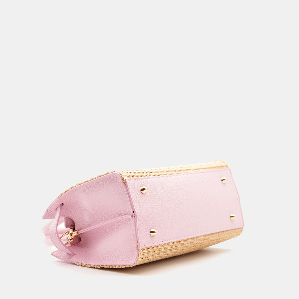 Borsa Donna a Mano VIAVERDI in Rafia e Pelle Rosa Made in Italy linea Artimino