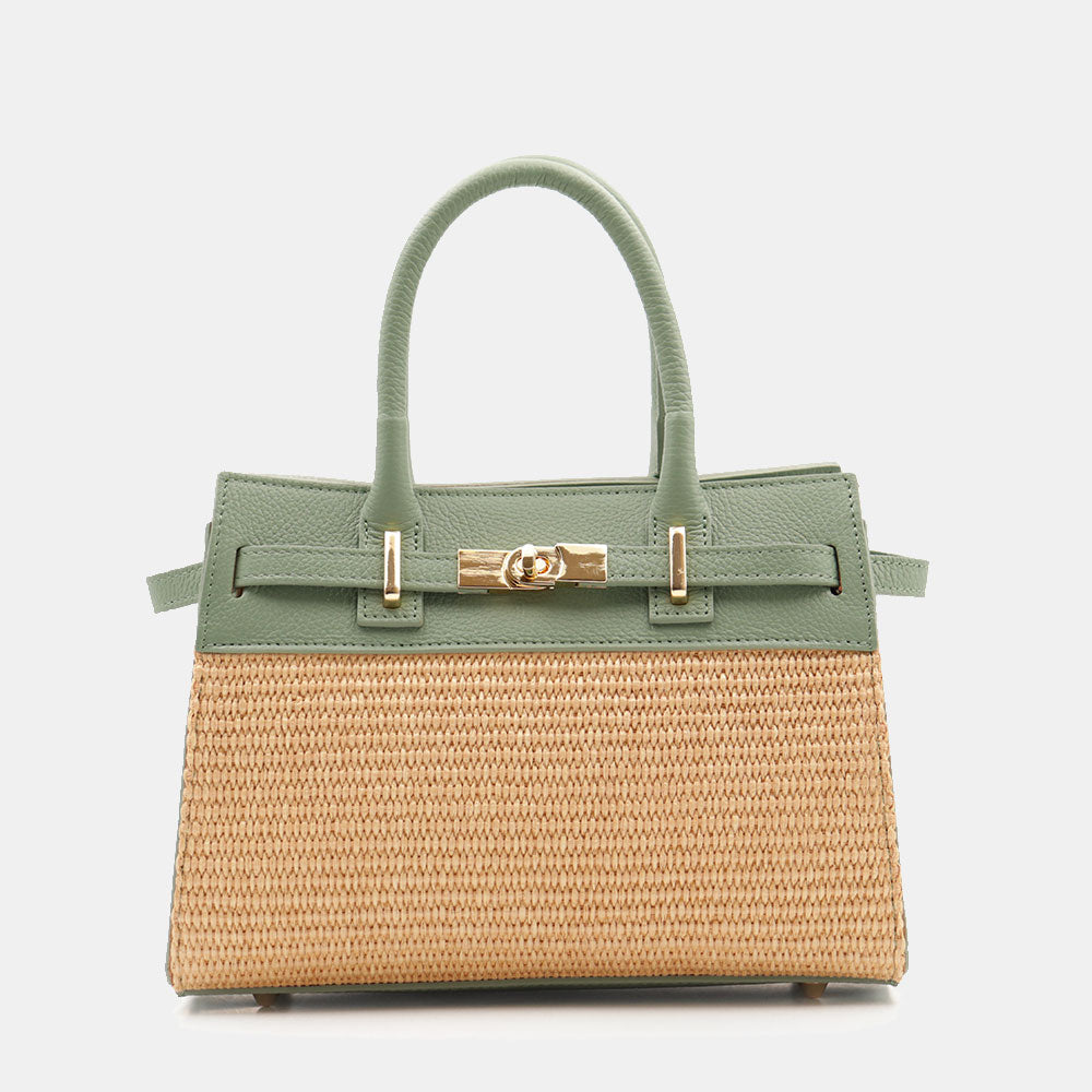 Borsa Donna a Mano VIAVERDI in Rafia e Pelle Verde Menta Made in Italy linea Artimino