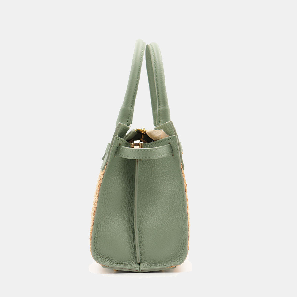 Borsa Donna a Mano VIAVERDI in Rafia e Pelle Verde Menta Made in Italy linea Artimino