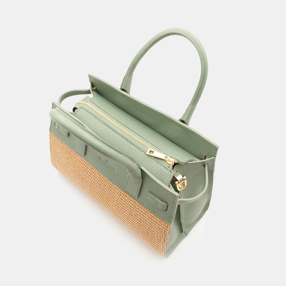 Borsa Donna a Mano VIAVERDI in Rafia e Pelle Verde Menta Made in Italy linea Artimino