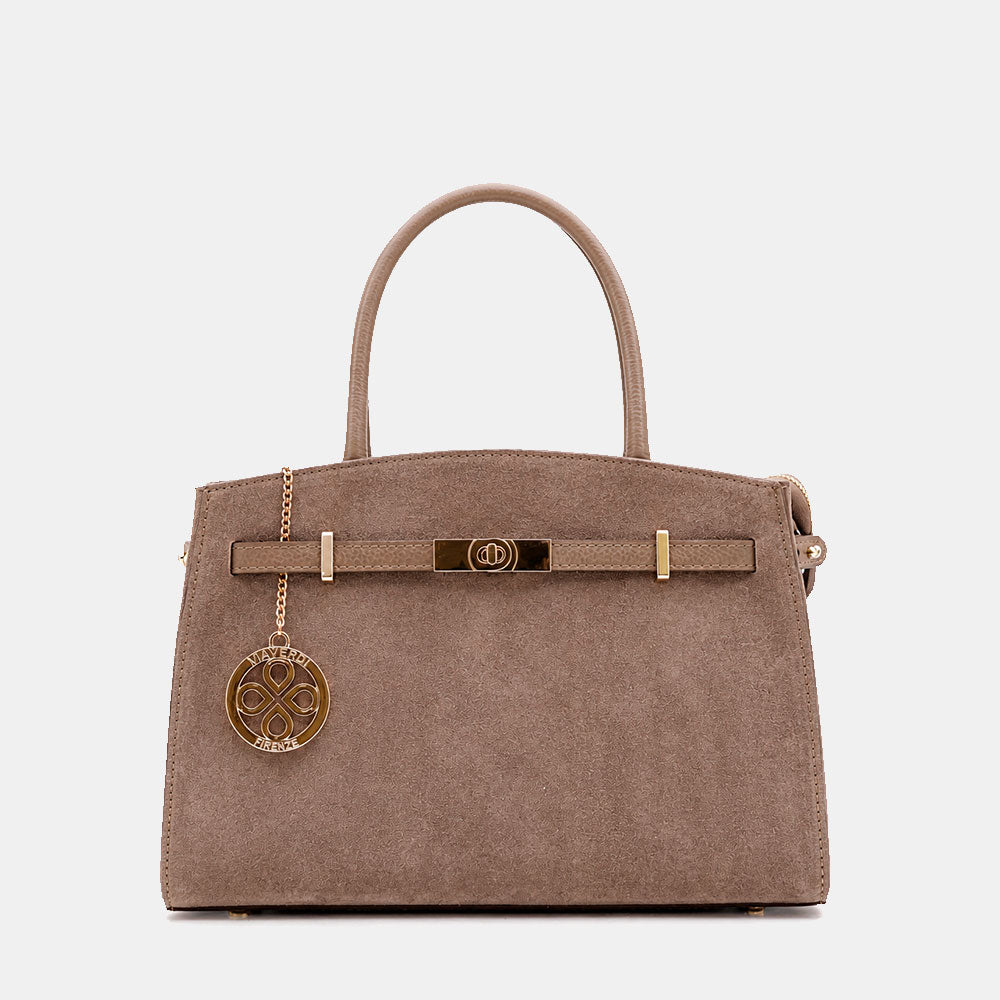 Handtasche ViaVerdi aus Wildleder und Taupe Leder, Made in Italy – Linie Artimino
