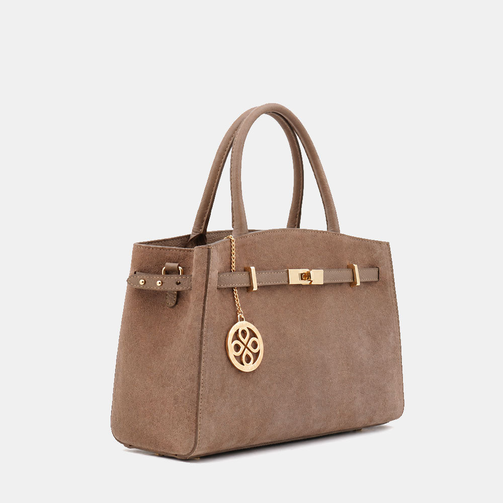 Handtasche ViaVerdi aus Wildleder und Taupe Leder, Made in Italy – Linie Artimino
