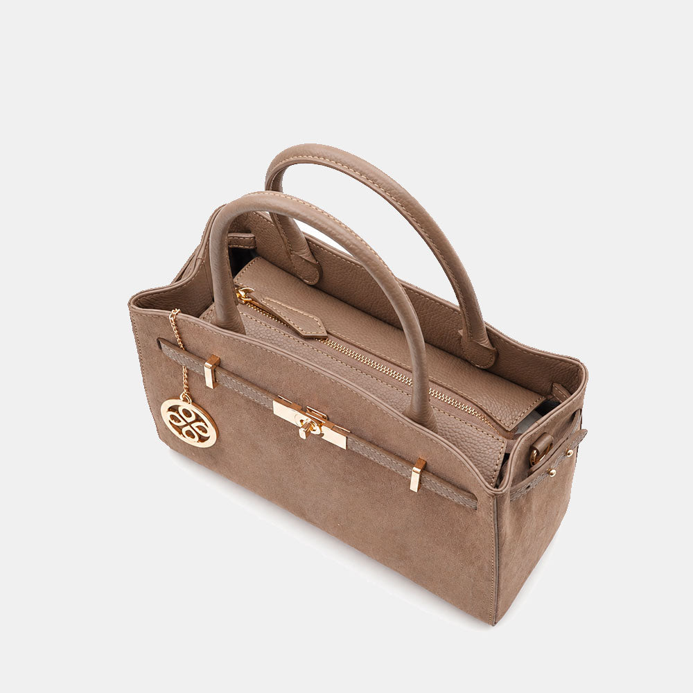 Handtasche ViaVerdi aus Wildleder und Taupe Leder, Made in Italy – Linie Artimino
