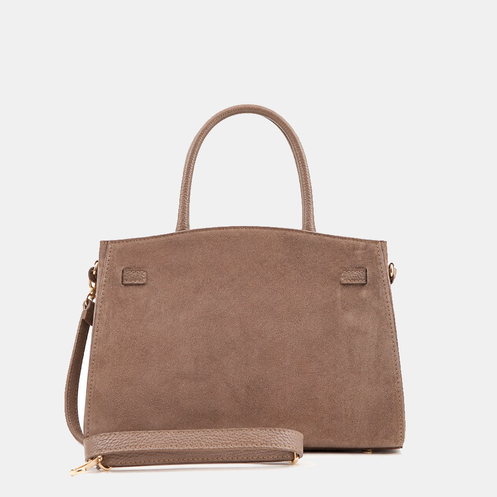 Handtasche ViaVerdi aus Wildleder und Taupe Leder, Made in Italy – Linie Artimino

