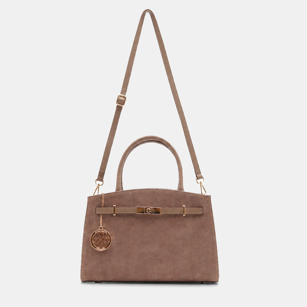 Handtasche ViaVerdi aus Wildleder und Taupe Leder, Made in Italy – Linie Artimino

