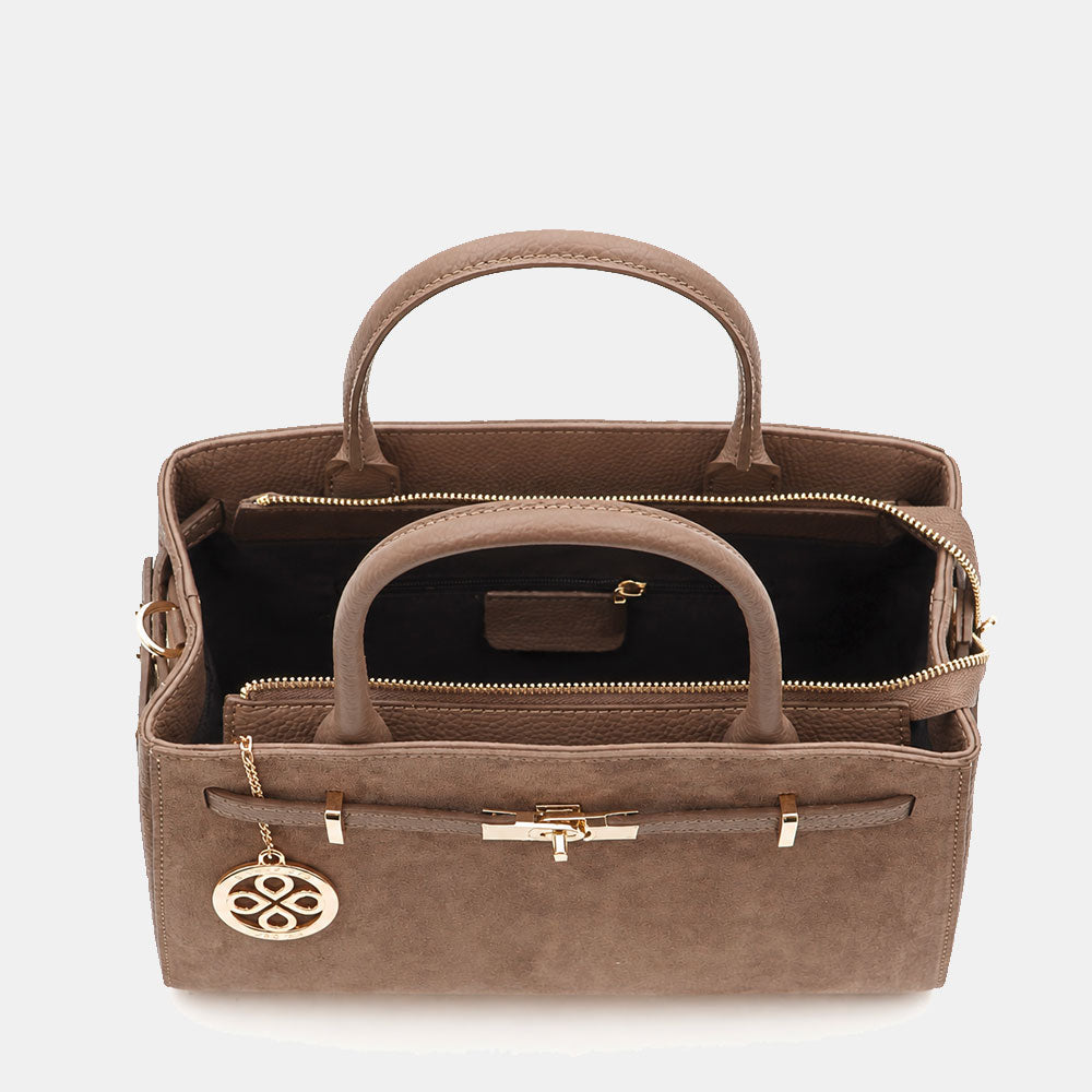 Handtasche ViaVerdi aus Wildleder und Taupe Leder, Made in Italy – Linie Artimino
