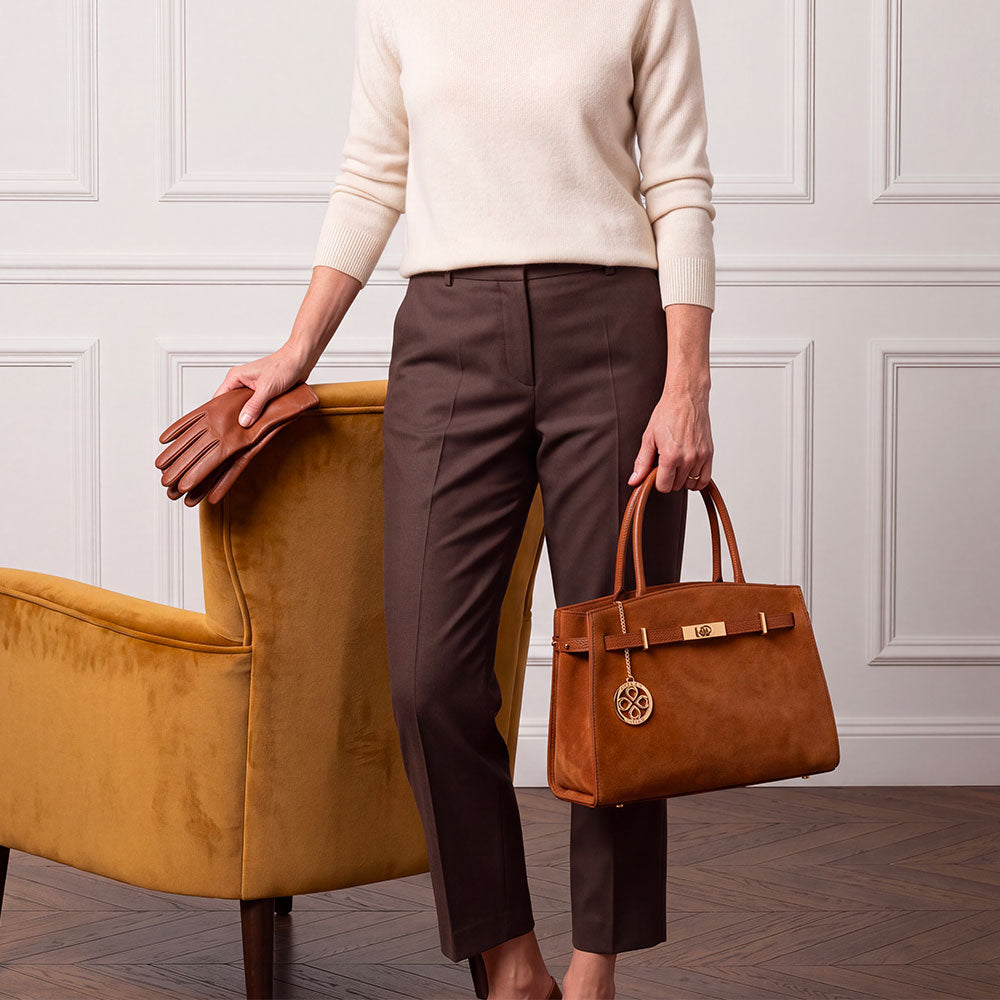 ViaVerdi Handtasche aus Wildleder und Braunem Leder Made in Italy – Linie Artimino
