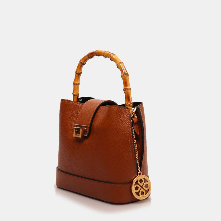 Borsa Secchiello Piccola VIAVERDI in Pelle color Cuoio Made in Italy linea Volterra