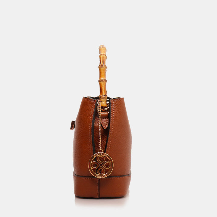 Borsa Secchiello Piccola VIAVERDI in Pelle color Cuoio Made in Italy linea Volterra