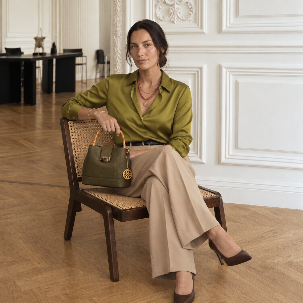 Borsa Secchiello Piccola VIAVERDI in Pelle Verde Made in Italy linea Volterra