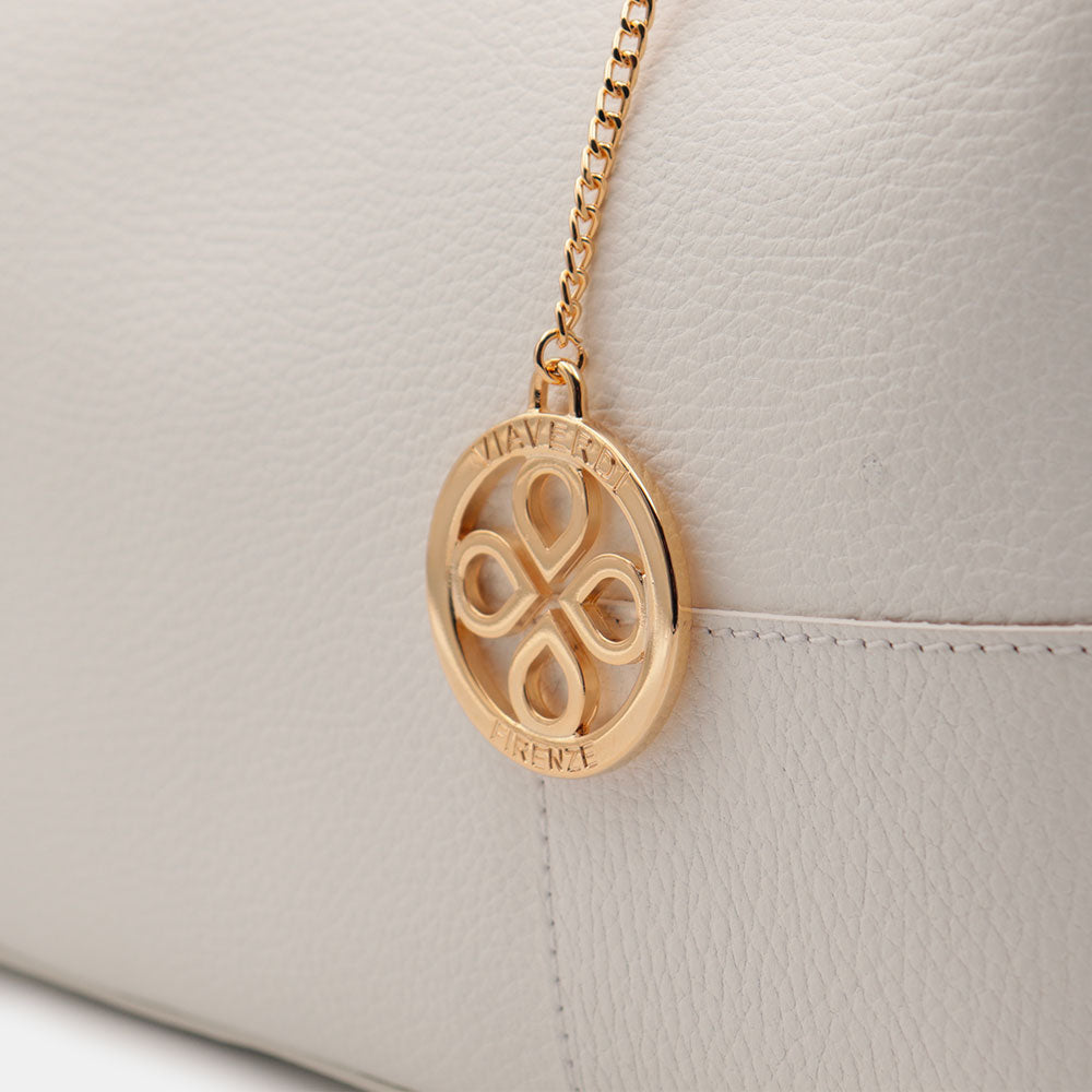 Borsa Grande a Mano VIAVERDI in Pelle Bianca Made in Italy linea Volterra