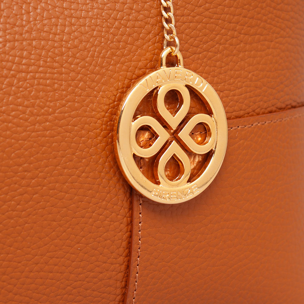 Borsa Grande VIAVERDI in Pelle color Cuoio Made in Italy linea Volterra
