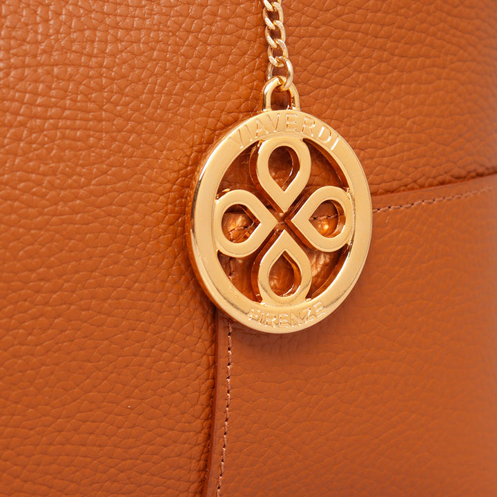 Borsa Grande VIAVERDI in Pelle color Cuoio Made in Italy linea Volterra