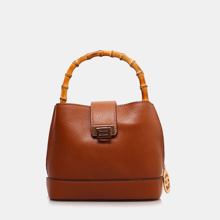 Borsa Secchiello Piccola VIAVERDI in Pelle color Cuoio Made in Italy linea Volterra