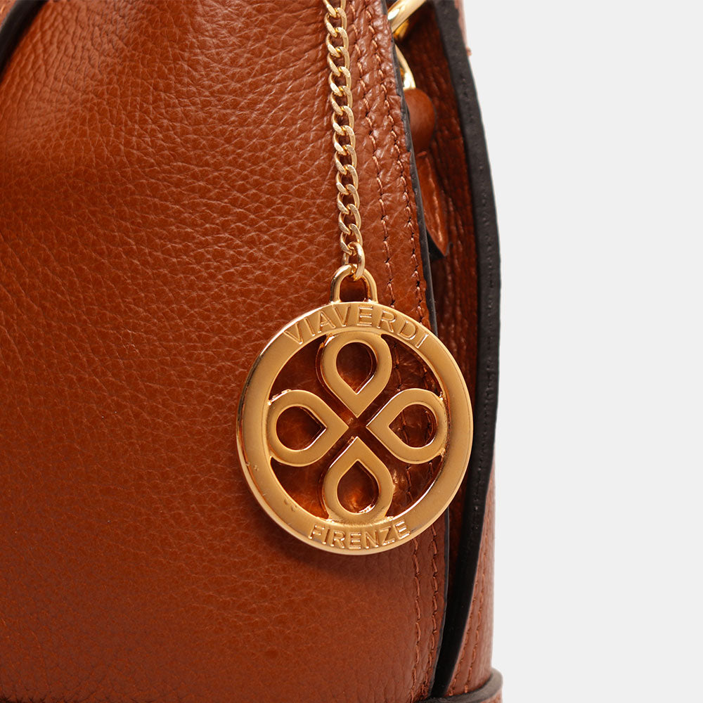 Borsa Secchiello Piccola VIAVERDI in Pelle color Cuoio Made in Italy linea Volterra