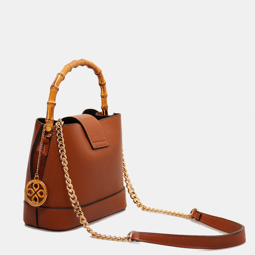 Borsa Secchiello Piccola VIAVERDI in Pelle color Cuoio Made in Italy linea Volterra