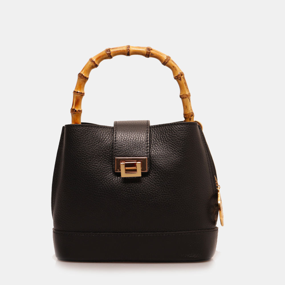 Borsa Secchiello Piccola VIAVERDI in Pelle Nera Made in Italy linea Volterra