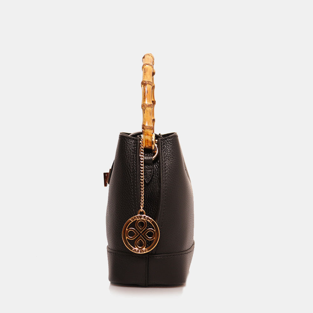 Borsa Secchiello Piccola VIAVERDI in Pelle Nera Made in Italy linea Volterra