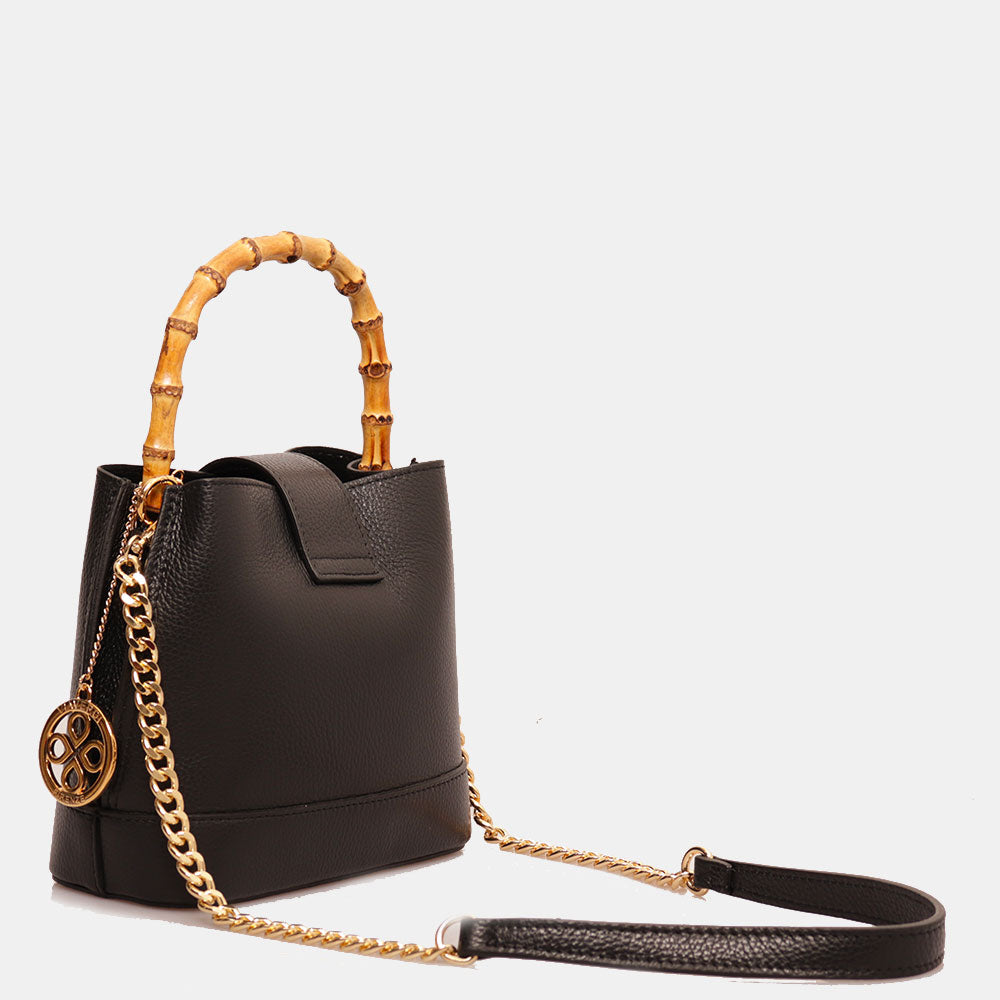 Borsa Secchiello Piccola VIAVERDI in Pelle Nera Made in Italy linea Volterra