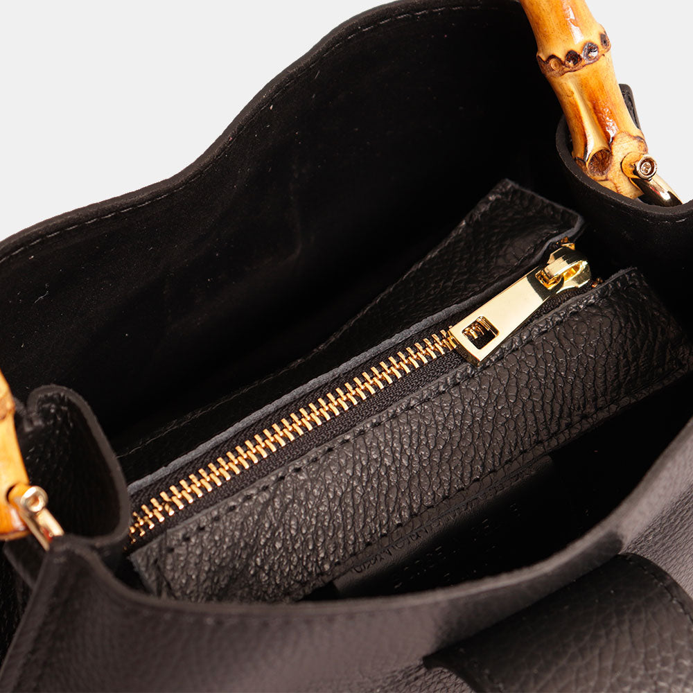 Borsa Secchiello Piccola VIAVERDI in Pelle Nera Made in Italy linea Volterra