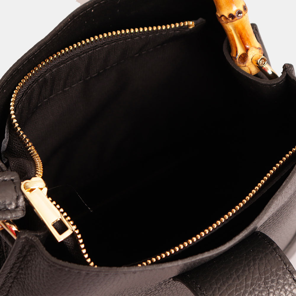 Borsa Secchiello Piccola VIAVERDI in Pelle Nera Made in Italy linea Volterra