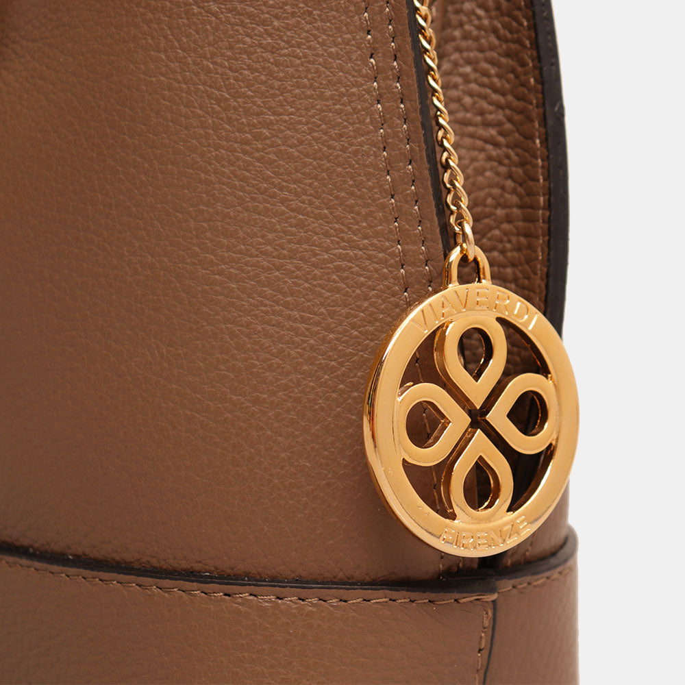 Borsa Secchiello Piccola VIAVERDI in Pelle Taupe Made in Italy linea Volterra