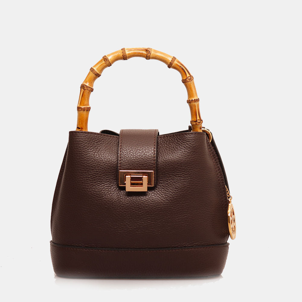 Borsa Secchiello Piccola VIAVERDI in Pelle Testa di Moro Made in Italy linea Volterra