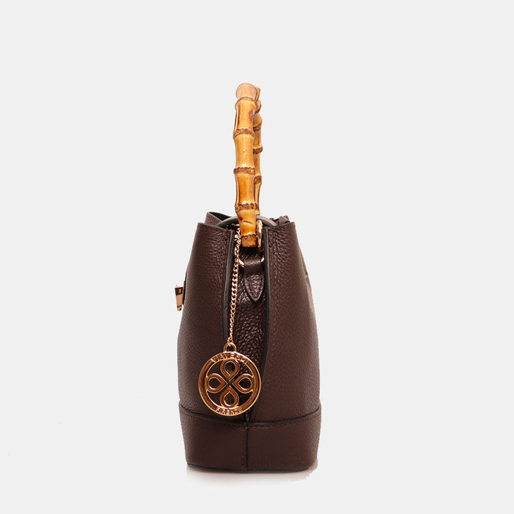 Borsa Secchiello Piccola VIAVERDI in Pelle Testa di Moro Made in Italy linea Volterra